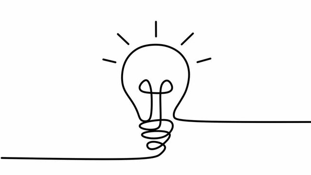 Animation Electric light bulb.Continuous one line drawing light bulb symbol idea.