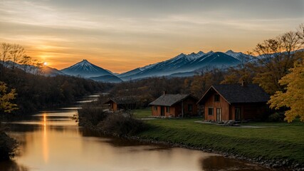 Fototapeta premium Landscape with lake and mountains
