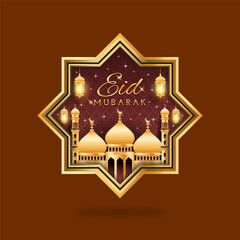 Fototapeta na wymiar Eid Mubarak Social Media Post, Calligraphy Text Styles, Colorful Maroon Golden Design
