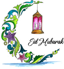 Eid Mubarak Social Media Post, Calligraphy Text Styles, Paint colors Moon Template  