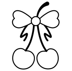 cute kawaii cherries with coquette aesthetic ribbon bow outline decoration doodle illustration	