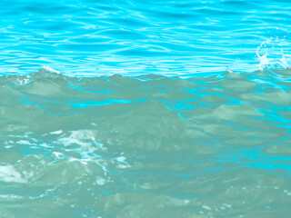 Fototapeta na wymiar Sea, clear water, turquoise color with small waves on a bright summer sunny day. Refreshing background with clear bright water.