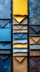 High-Resolution Image of Textured Paint Swatches in Various Shades of Blue, Yellow, and Brown for Backgrounds and Design Elements