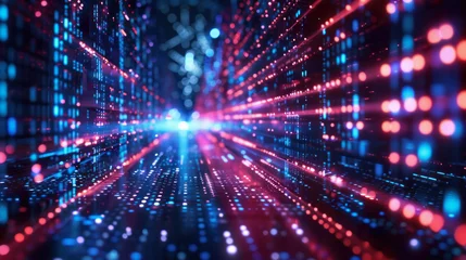 Foto op Plexiglas Holographic data streams flowing through a neon cyber valley, tech ecosystem pulse © Atchariya63