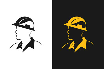 A builder, mechanic or tech man side profile. Work man in helmet or maintenance worker side profile silhouette. A builder, mechanic, plumber or electrician icon. Vector