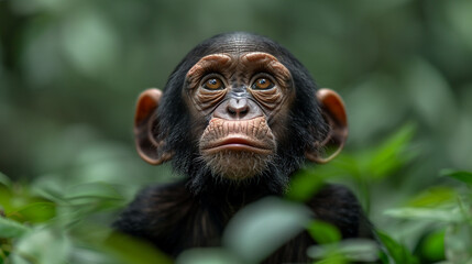 wildlife photography, authentic photo of a chimpanzee in natural habitat, taken with telephoto lenses, for relaxing animal wallpaper and more
