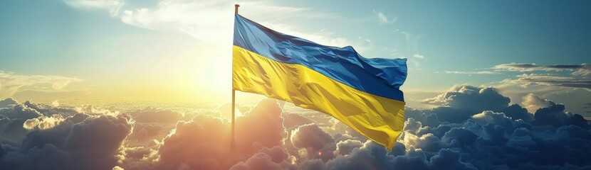 Ukrainian Flag on Against Cloudy Sky