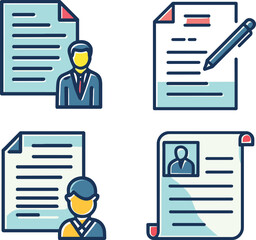 Set of business document client icons. Outline icons with editable stroke collection.