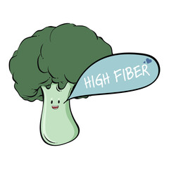 Cartoon Broccoli. High fiber. antioxidant. Healthy vegetable food. Hand drawn. Vector illustration.