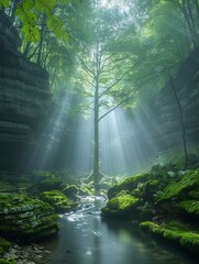 A Stream Flowing Through a Verdant Forest