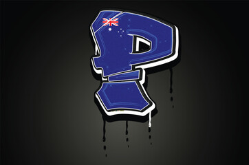 Australia P Hand Lettering Graffiti alphabet Vector template 