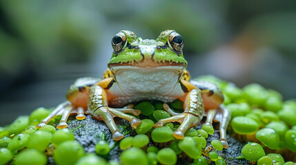 Obraz premium wildlife photography, authentic photo of a frog in natural habitat, taken with telephoto lenses, for relaxing animal wallpaper and more