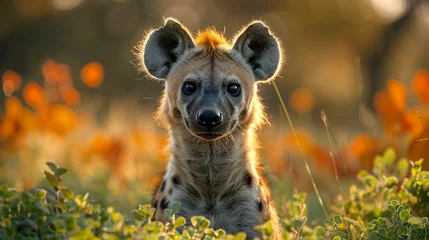 Fotobehang wildlife photography, authentic photo of a hyena in natural habitat, taken with telephoto lenses, for relaxing animal wallpaper and more © elementalicious