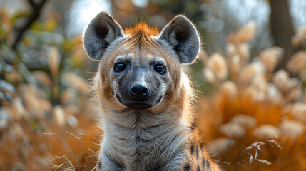 Obraz premium wildlife photography, authentic photo of a hyena in natural habitat, taken with telephoto lenses, for relaxing animal wallpaper and more
