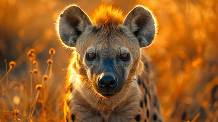 Runde Wanddeko Hyäne wildlife photography, authentic photo of a hyena in natural habitat, taken with telephoto lenses, for relaxing animal wallpaper and more