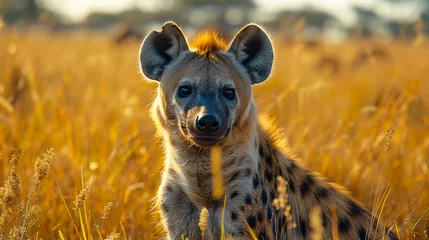 Keuken spatwand met foto wildlife photography, authentic photo of a hyena in natural habitat, taken with telephoto lenses, for relaxing animal wallpaper and more © elementalicious