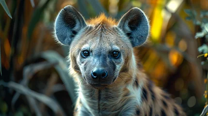 Schilderijen op glas wildlife photography, authentic photo of a hyena in natural habitat, taken with telephoto lenses, for relaxing animal wallpaper and more © elementalicious