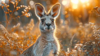 wildlife photography, authentic photo of a kangaroo in natural habitat, taken with telephoto...