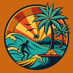 Fototapeta na wymiar Surfing California T-Shirt Design - Graphic Illustration