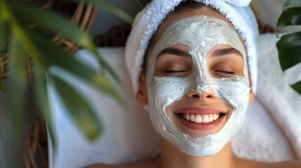 Radiant Woman Relaxing with a Nourishing Facial Mask