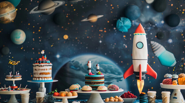 A space-themed birthday party with galaxy decor, astronaut training activities, and rocket ship cake — Creation and Development, Success and Achievement, Love and Respect