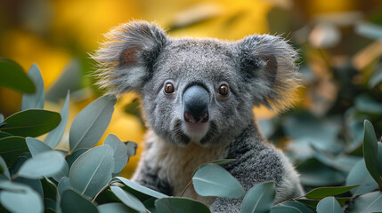 wildlife photography, authentic photo of a koala in natural habitat, taken with telephoto lenses,...