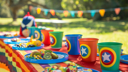 Fototapeta na wymiar A superhero training camp-themed birthday party with obstacle course, superhero cape and mask making, and superhero-themed snacks — Creation and Development, Success and Achievemen