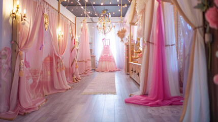 A princess and knights-themed birthday party with royal decor, dress-up costumes, and medieval-themed activities — Creation and Development, Success and Achievement, Love and Respe - obrazy, fototapety, plakaty