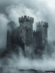 Fototapeta premium Castle in the Foggy Sky