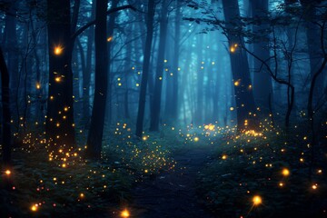 Enchanting Forest Alive With Fireflies