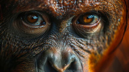 wildlife photography, authentic photo of a orangutan in natural habitat, taken with telephoto...