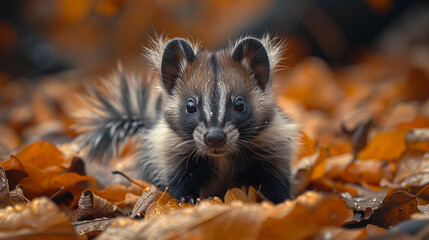 wildlife photography, authentic photo of a skunk in natural habitat, taken with telephoto lenses,...