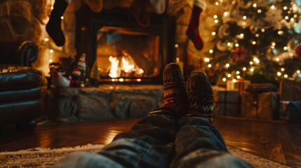 The cozy warmth of a crackling fire as families relax and unwind after the hustle and bustle of Christmas Day.