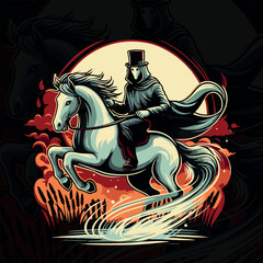 Fototapeta na wymiar A knight on his horse with a moon creative illustration background, Generative Ai