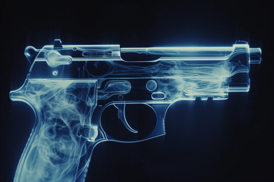 AI Generated Image. X-ray shot of the handgun on a black background