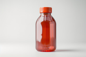 Translucent Red Medicine Bottle with Matching Screw Cap on a Clean White Background
