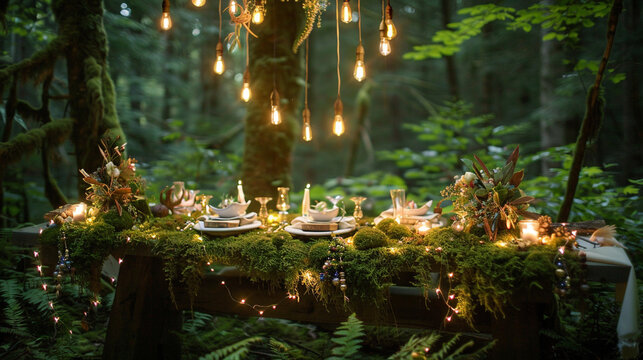 A fairy tale woodland wedding with mossy decor, fairy lights, and woodland creature accents — Creation and Development, Success and Achievement, Love and Respect