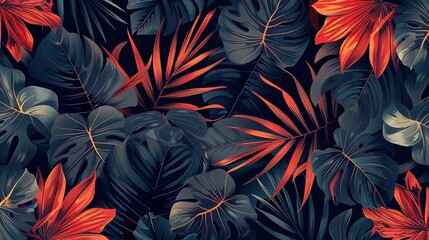 Unified tropical design encompassing old-fashioned, dark fallen foliages, vector image and space, Generative AI.