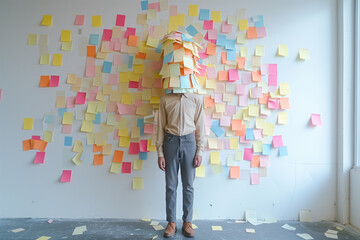 Generative AI image of person covered with sticky notes