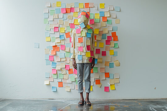 Generative AI image of Person Covered in Colorful Sticky Notes