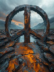 Fototapeta premium Rusty Peace Sign on Field