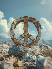 Fototapeta premium Peace Sign on Pile of Rocks
