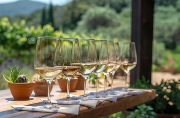 Wine tasting in vineyard setting