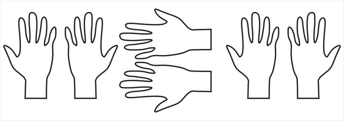 Hands isolated on black lines white background. vector illustration.