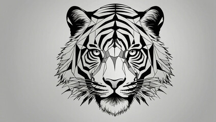 Minimalist line logo tessellated geometric tiger vector, symmetrical, white background. generative AI
