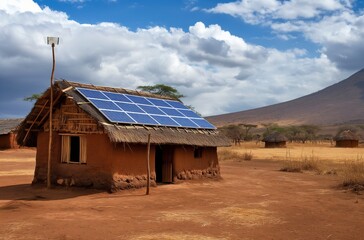 Fototapeta na wymiar Mud house with solar panels