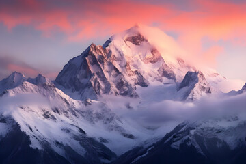 Dawn Breaking Over Majestic Snow-Capped Alps Mountains: A Captivating Show of Nature's Unrivaled Beauty