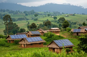 Fototapeta na wymiar Village huts with solar panels