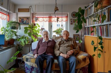 Elderly couple in cozy home interior