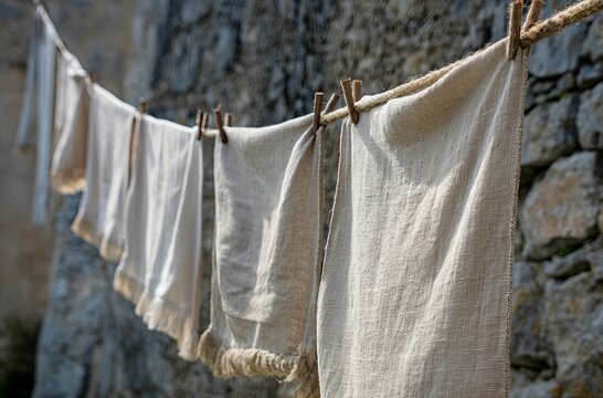 Linen fabric air drying outdoors - Powered by Adobe